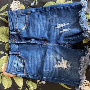 Kids short jeans| dark blue long shorts small rips on bottom